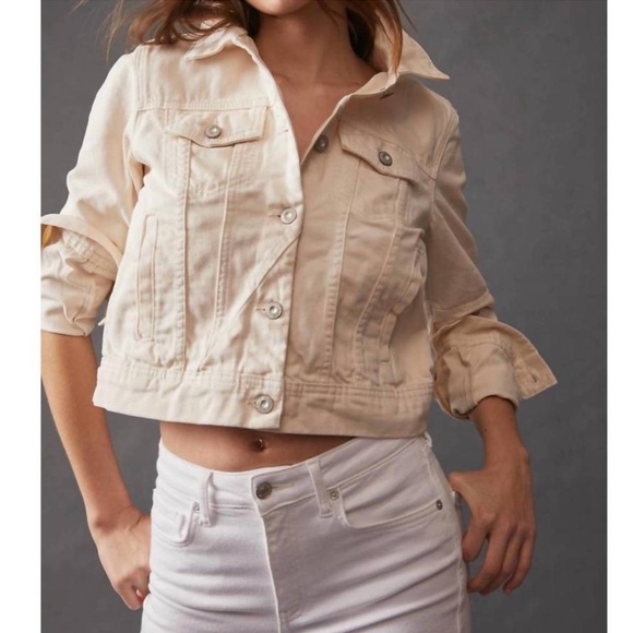 WE THE FREE Free People Rumors Denim Jacket Ecru Cream Size M - Picture 4 of 13